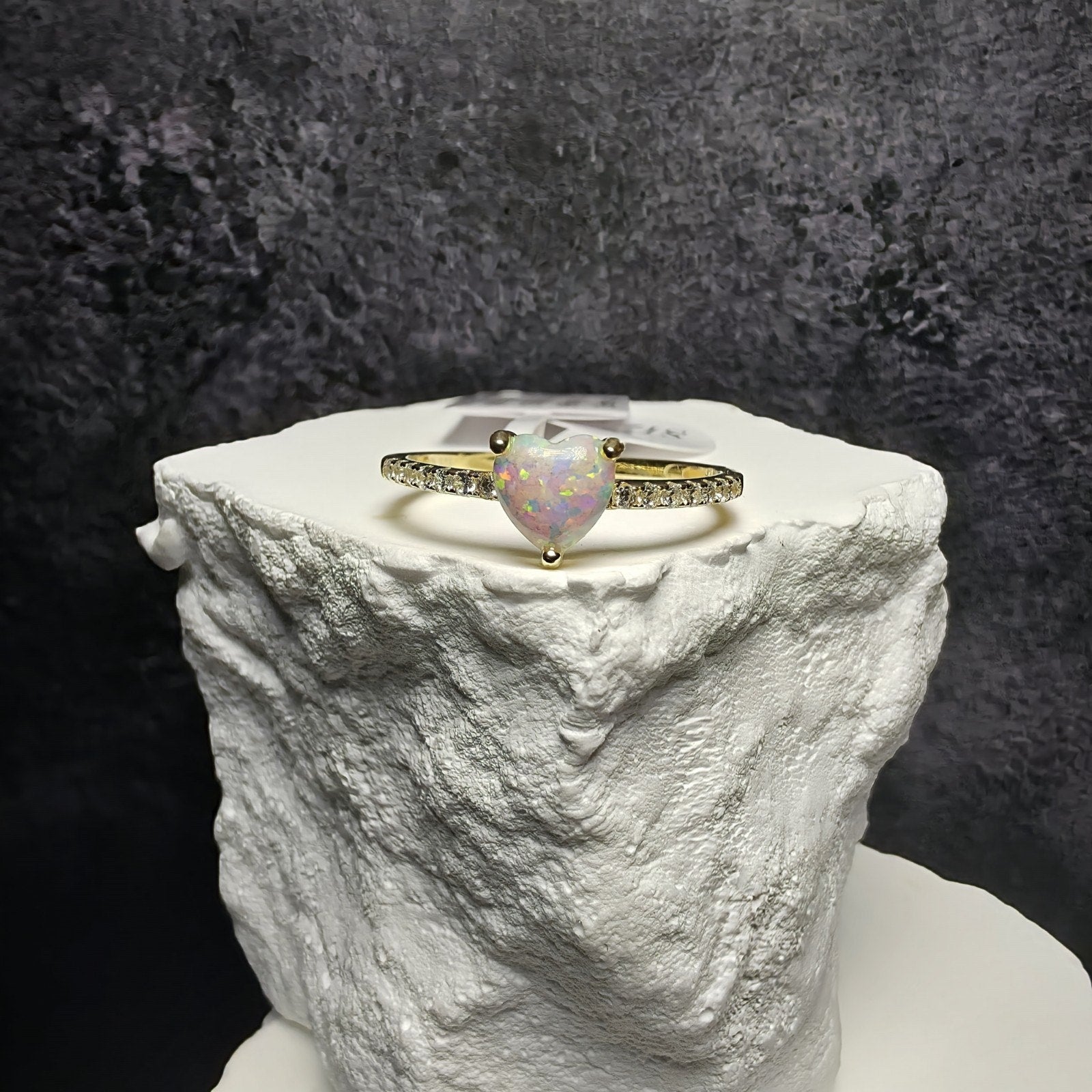 Heart-Cut White Opal & Accent Stones Ring (Size 7.5) Gold Over 925 Silver