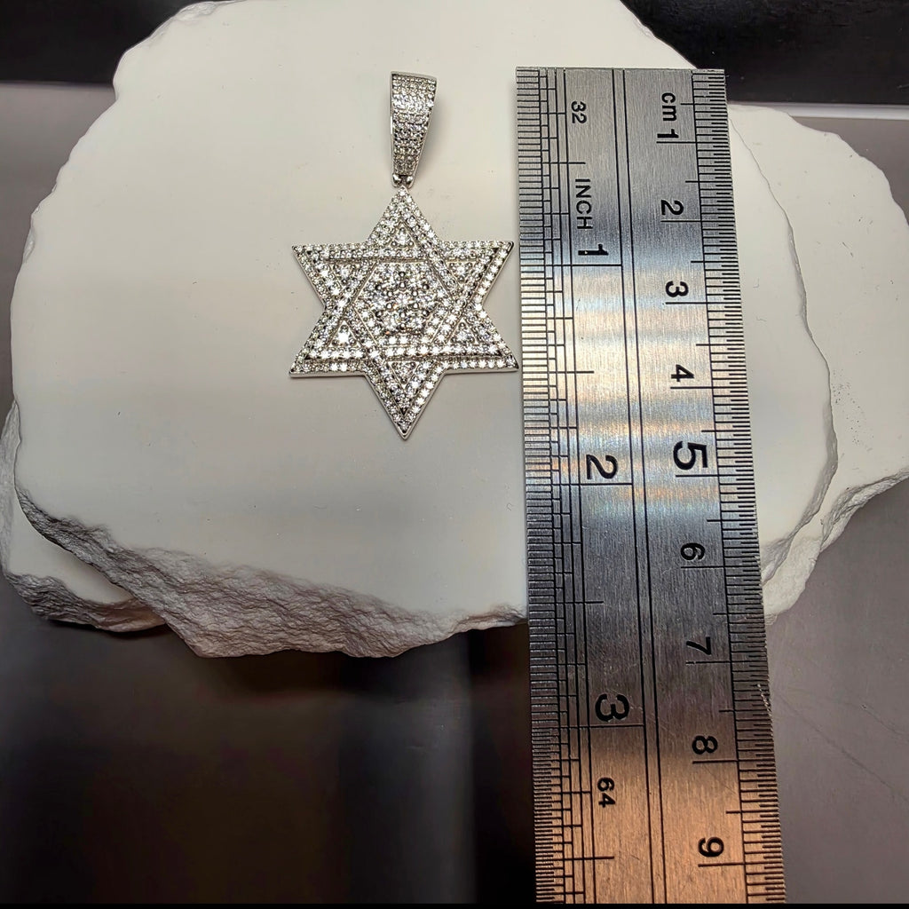 Moissanite Star of David Iced Out Pendant – 2" 3D Layered, 10mm Bail (10.83g)