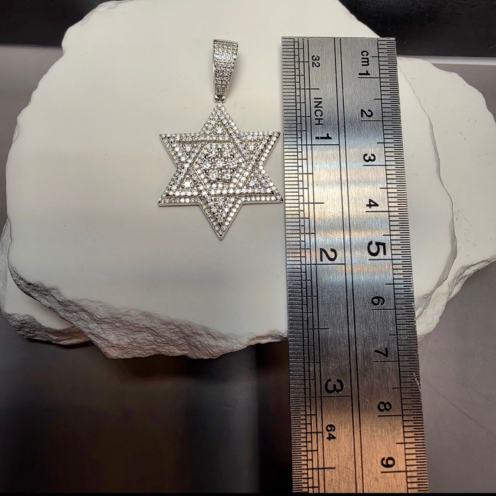 Moissanite Star of David Iced Out Pendant – 2" 3D Layered, 10mm Bail (10.83g)