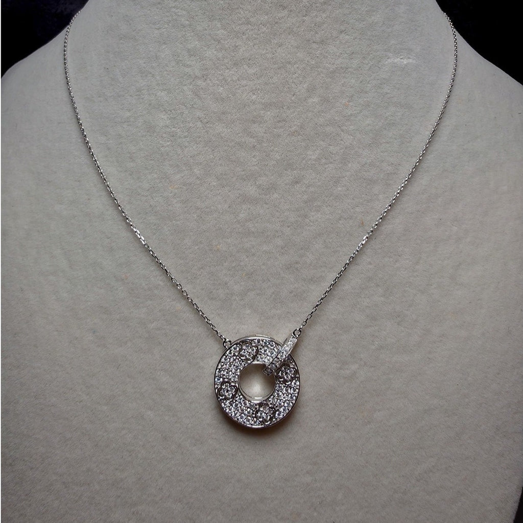 1.37 CTW Moissanite Clover Circle Pendant Necklace 18+1" 925 Silver