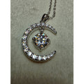 18-20" 1.54ctw Moissanite Crescent Moon and Star Pendant 925 Sterling Silver
