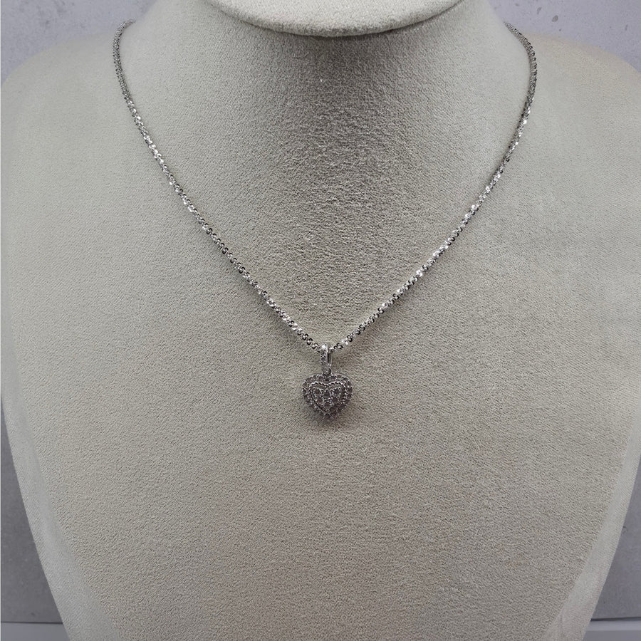0.42ctw Moissanite Pave Heart Pendant w/ 20" Twisted Rock Necklace - 925 Silver