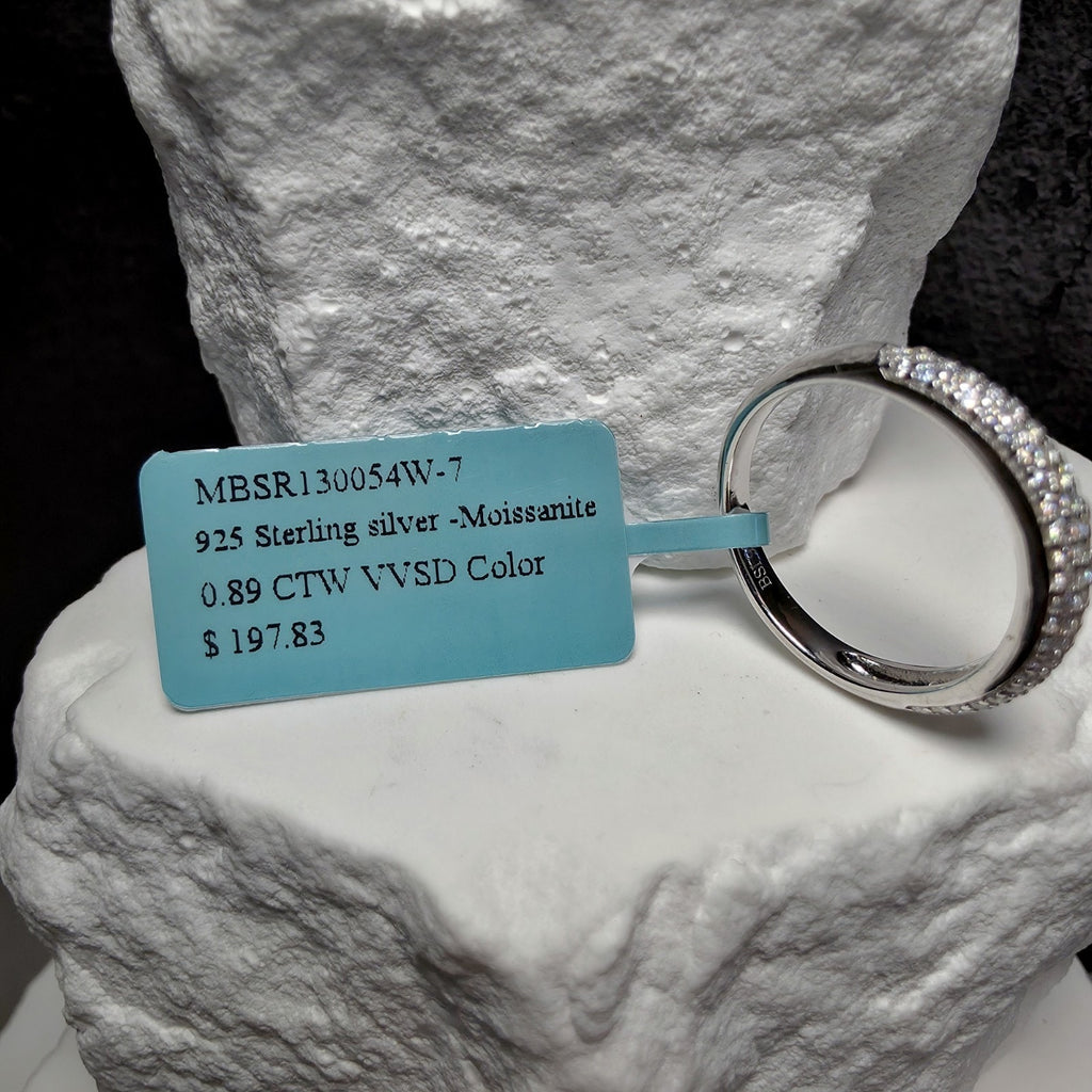 0.89 CTW Moissanite Pavé Band Ring in 925 Sterling Silver – Size 7