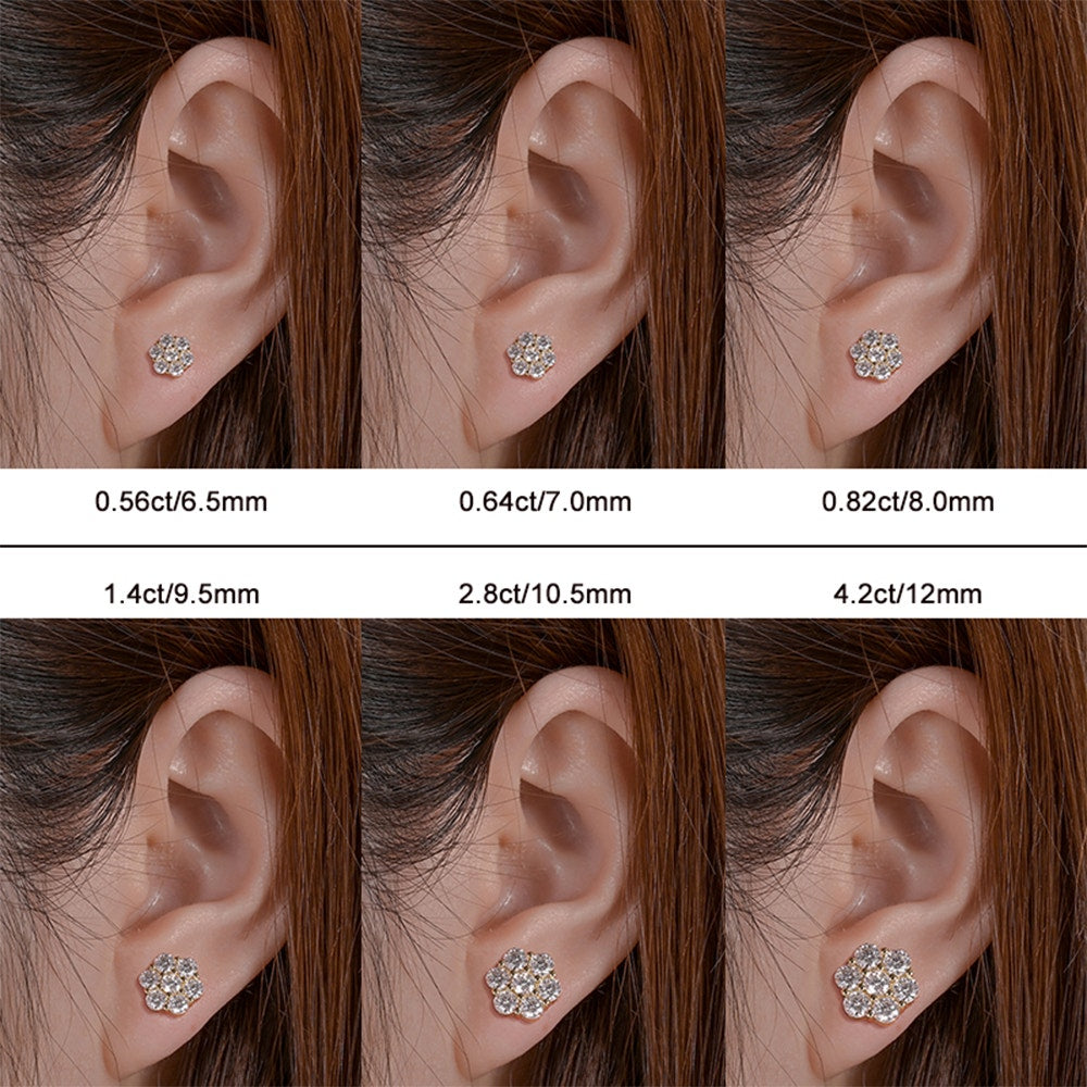 12mm 4.89ctw VVS D Moissanite Honeycomb Cluster Studs Gold Over 925 Silver w/GRA