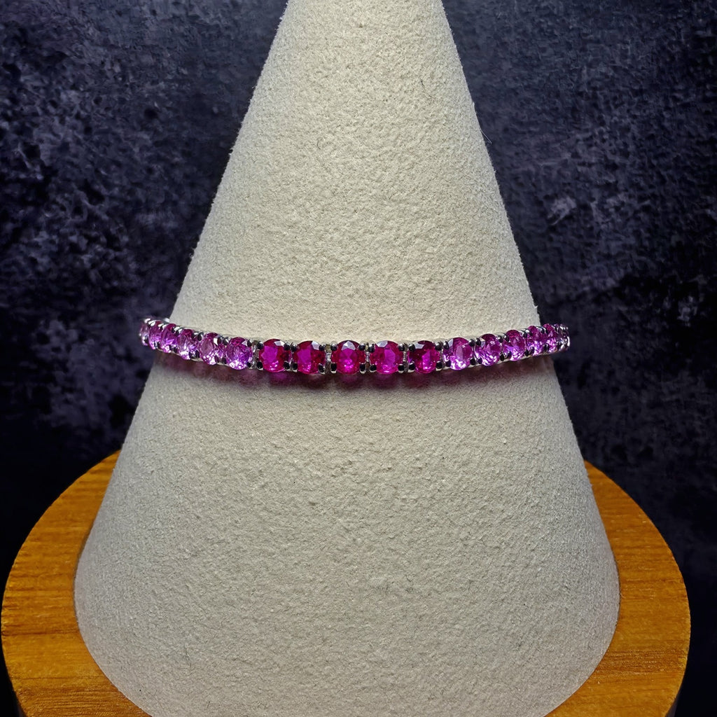 Ombré Pink Gradient Cubic Zirconia Tennis Bracelet (3mm, 7-8" Adjustable) Silver