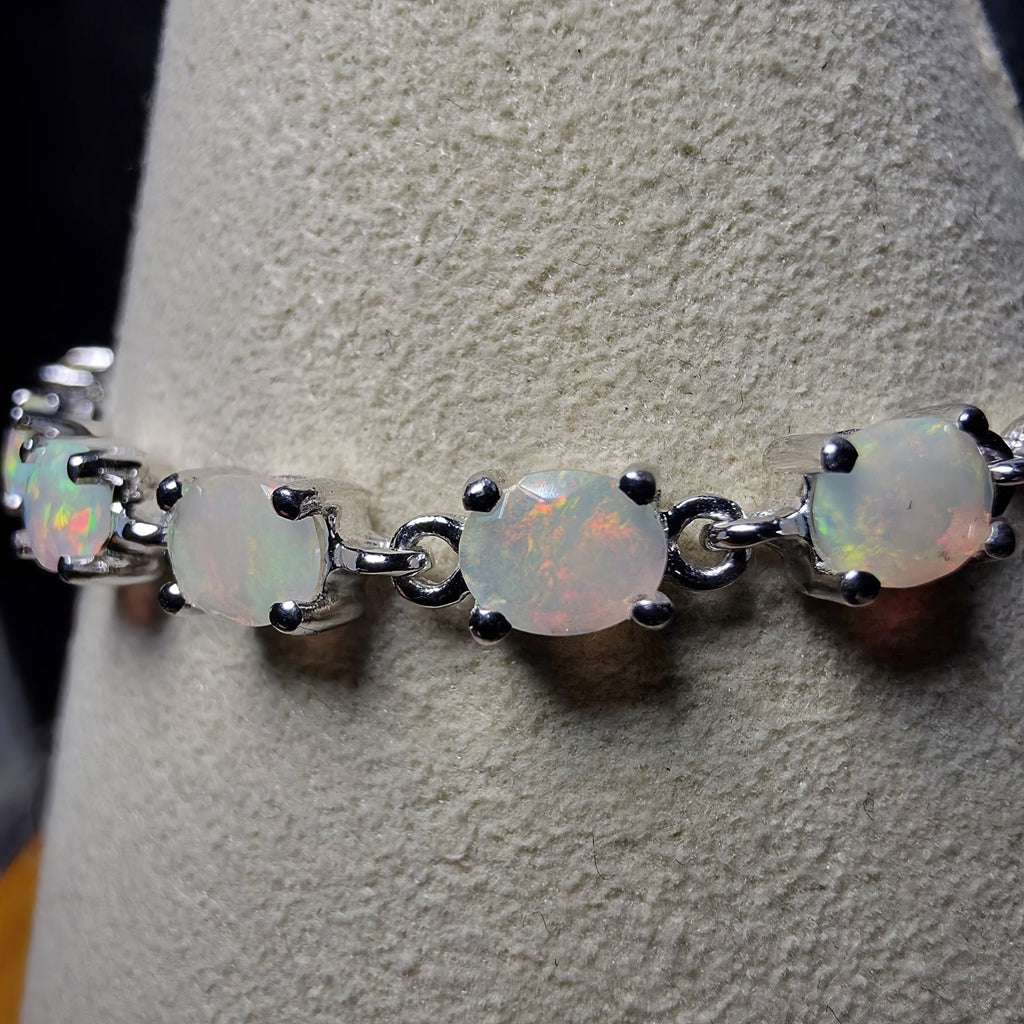 1.32 CTW Natural Ethiopian Opal Adjustable Bracelet in 925 Sterling Silver