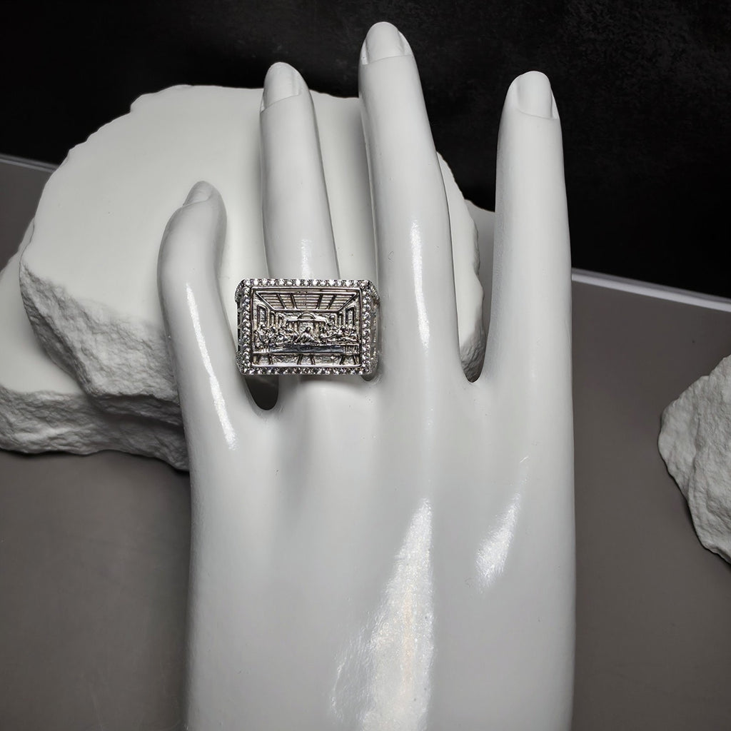 Men's Iced Out Last Supper Ring - 925 Sterling Silver CZ Ring - Size 11