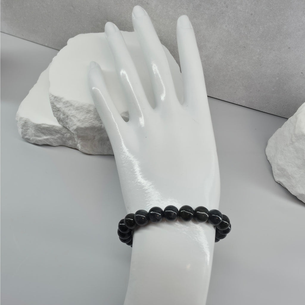 Grade A Natural Black Jade Beaded Stretch Bracelet – 8mm w/ Certificate (18.36g)