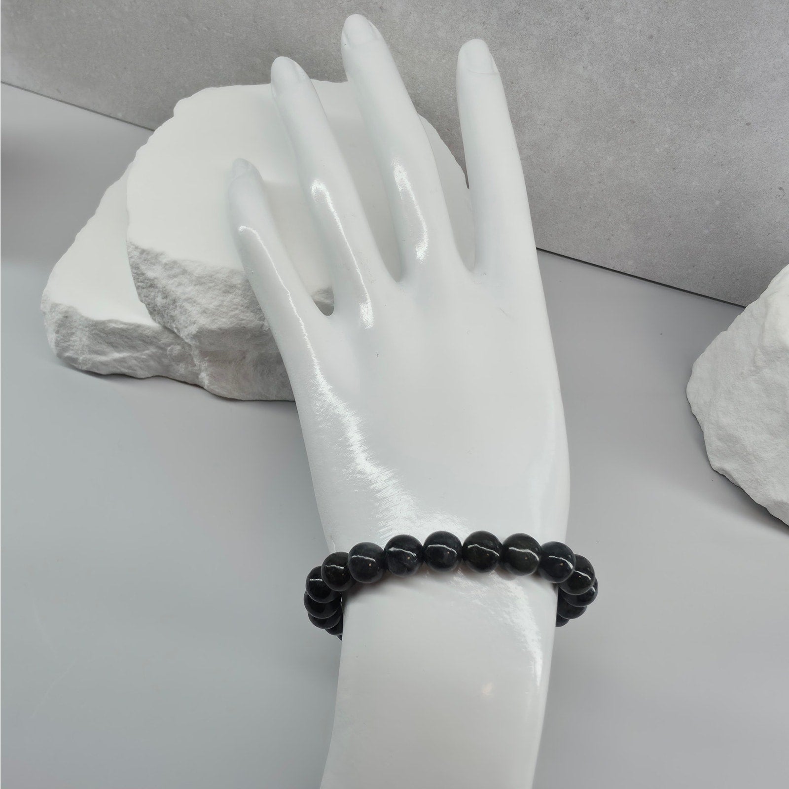 Grade A Natural Black Jade Beaded Stretch Bracelet – 8mm w/ Certificate (18.36g)