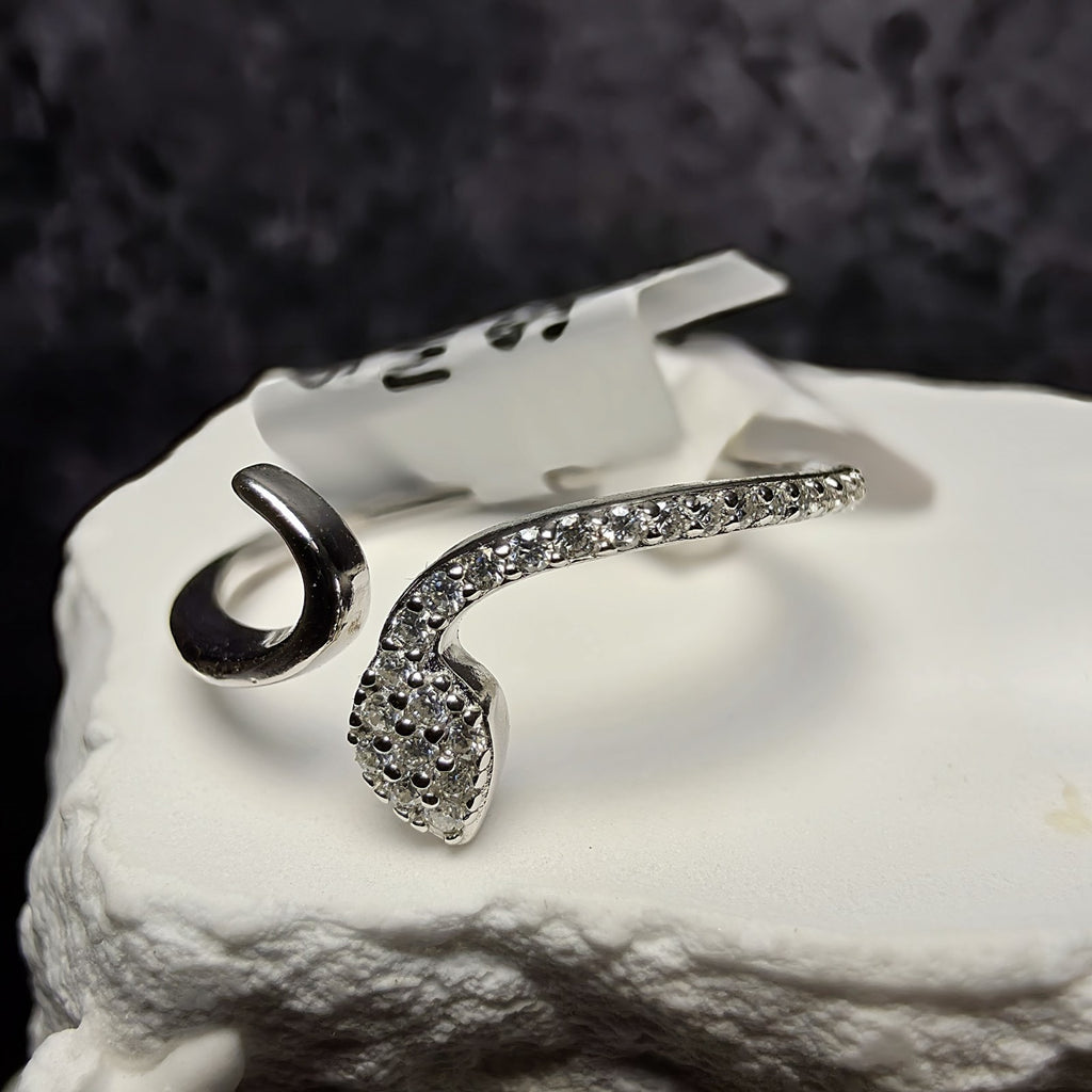 1.00 CTW Moissanite Snake Bypass Ring in 925 Sterling Silver Size 8-9 Adjustable