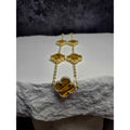7+1" Genuine Tigers Eye Clover Bracelet Gold over Solid 925 Sterling Silver