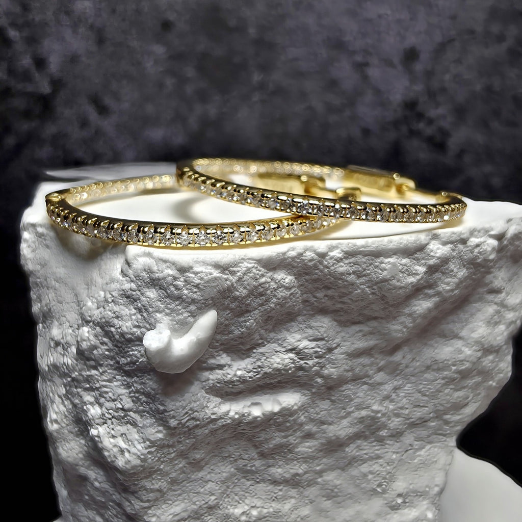 0.62 CTW Moissanite Inside-Out Hoop Earrings Gold Plated 925 Sterling Silver