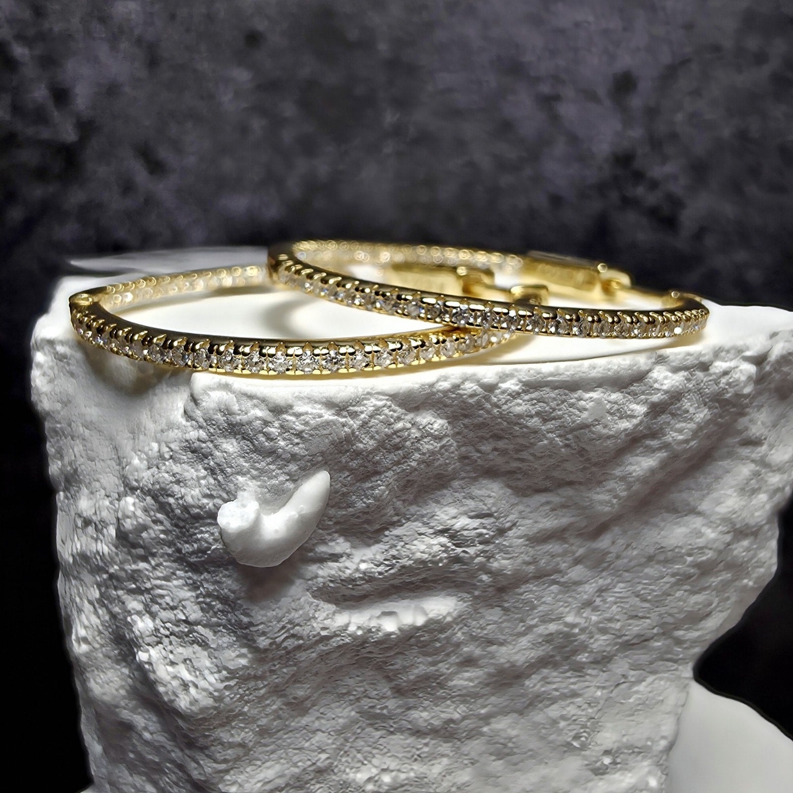 0.62 CTW Moissanite Inside-Out Hoop Earrings Gold Plated 925 Sterling Silver