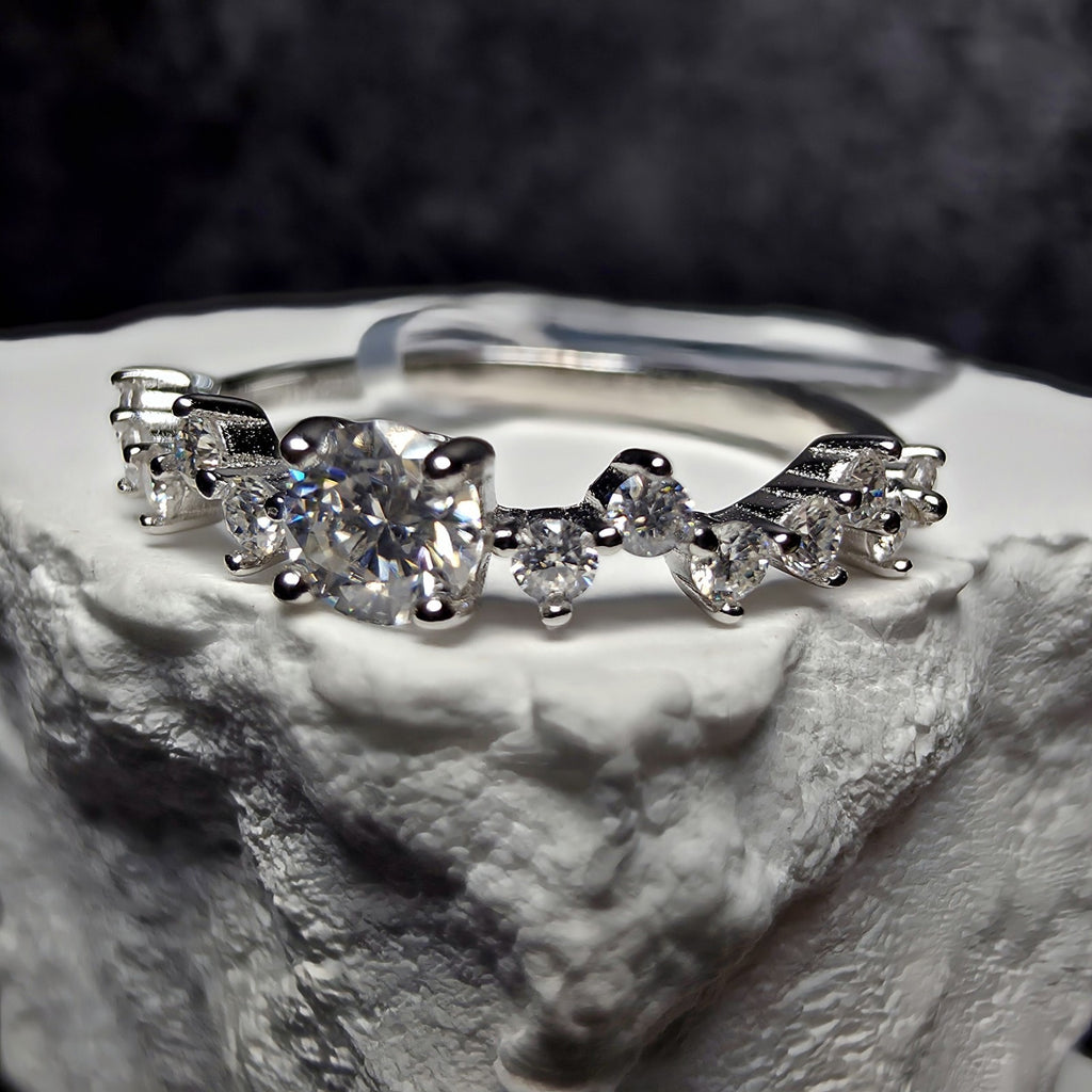 0.68 CTW Moissanite Contour Cluster Ring in 925 Sterling Silver | Size 8