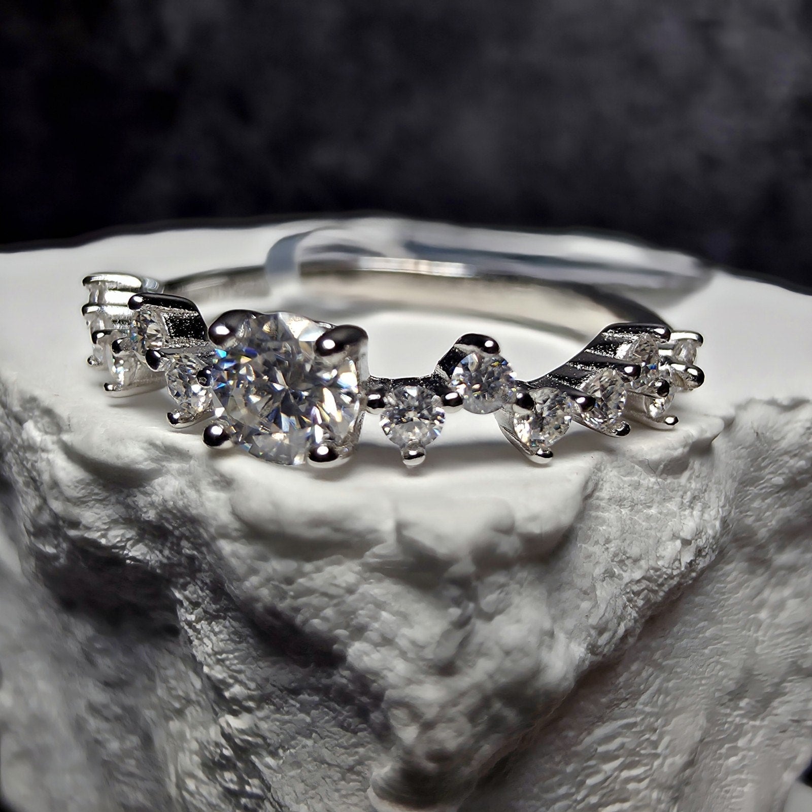 0.68 CTW Moissanite Contour Cluster Ring in 925 Sterling Silver | Size 8