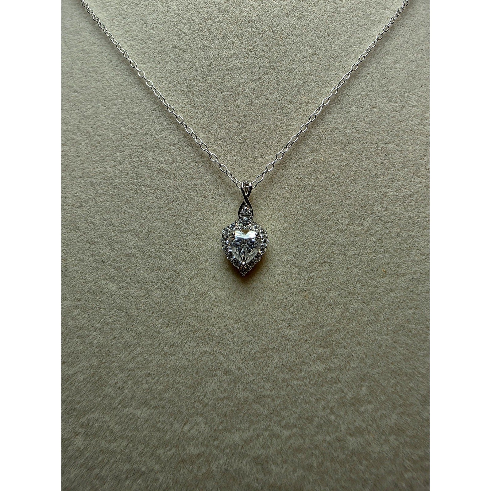 0.69ctw Moissanite Heart Halo Pendant w/16" Cable Necklace 925 Sterling Silver