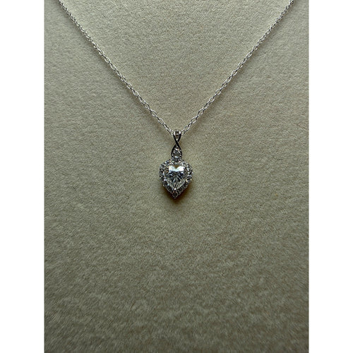 0.69ctw Moissanite Heart Halo Pendant w/16" Cable Necklace 925 Sterling Silver