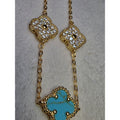 7-8" Turquoise & Moissanite Alternating Clover Bracelet Gold over 925 Sterling Silver