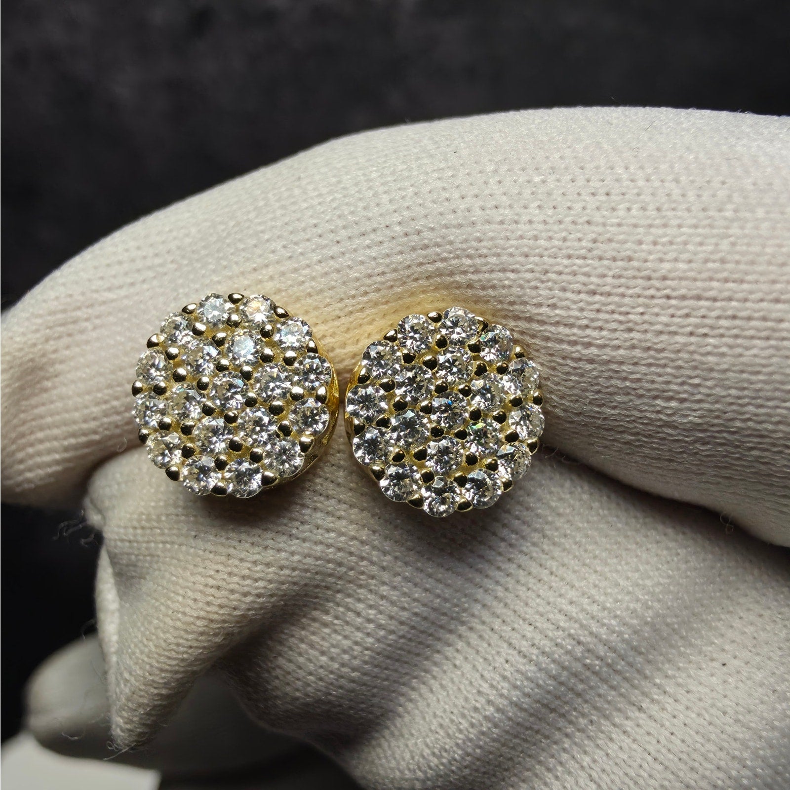 8mm Moissanite Cluster Stud Earrings – Gold Over Silver Screw Back (0.65CTW)