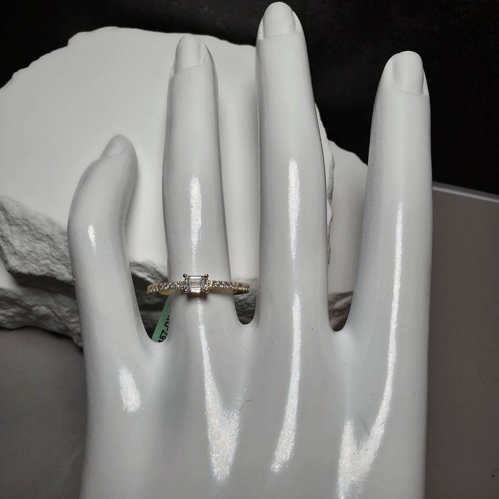0.33 CTW Emerald Cut Lab Grown Diamond Ring in (Size 7) Gold Over 925 Sterling