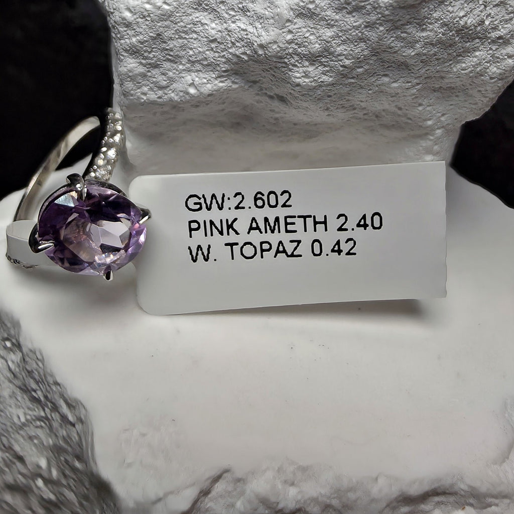 2.40 CT Oval Pink Amethyst Ring Size 6 Sterling Silver 925 White Topaz Accent