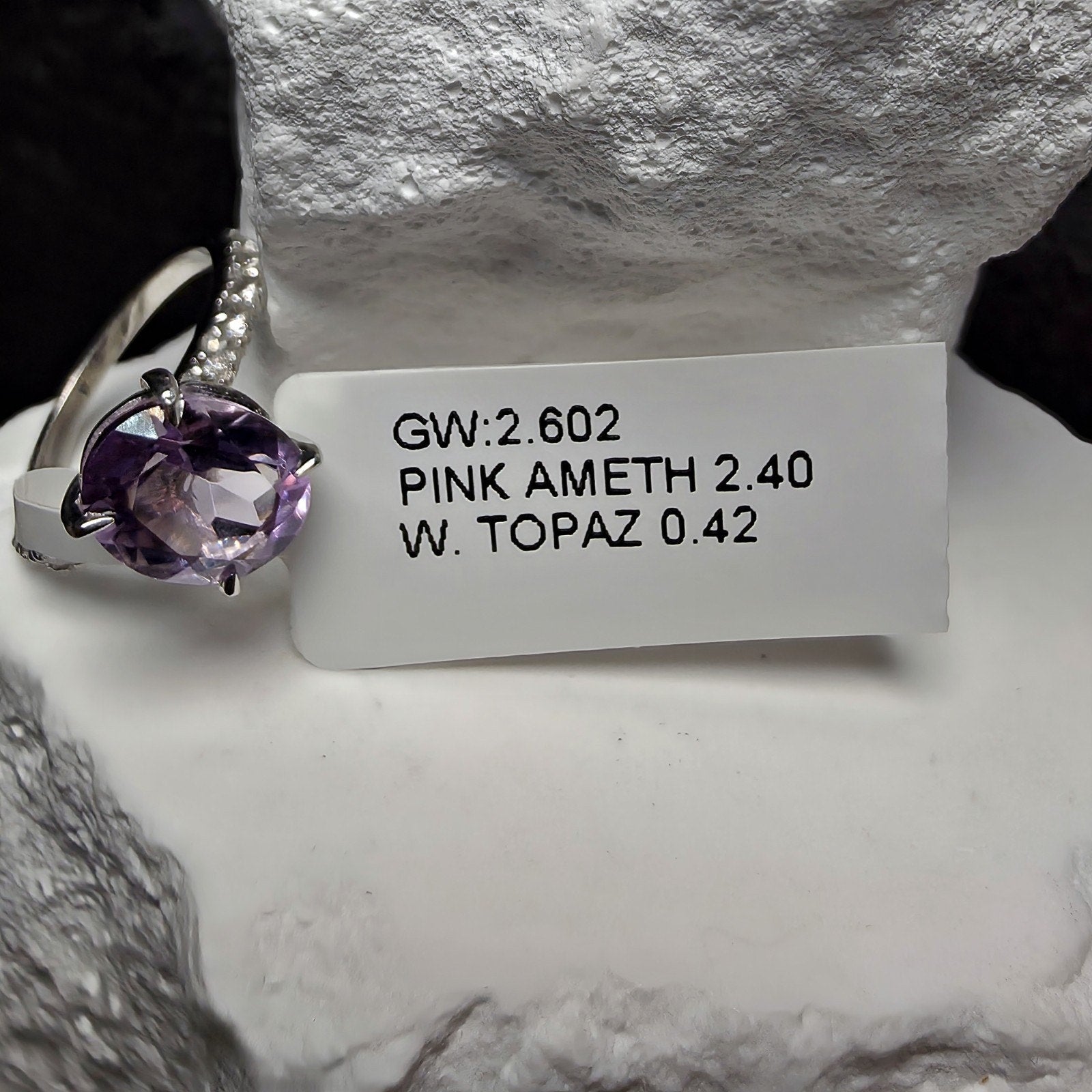 2.40 CT Oval Pink Amethyst Ring Size 6 Sterling Silver 925 White Topaz Accent