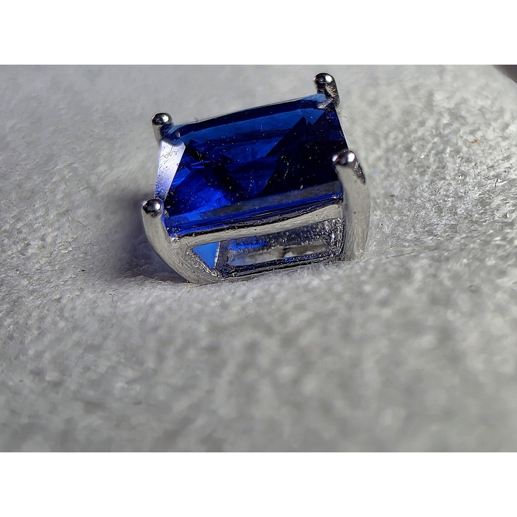7mm Lab Sapphire Princess Cut Earrings w/Butterfly Back 925 Sterling Silver