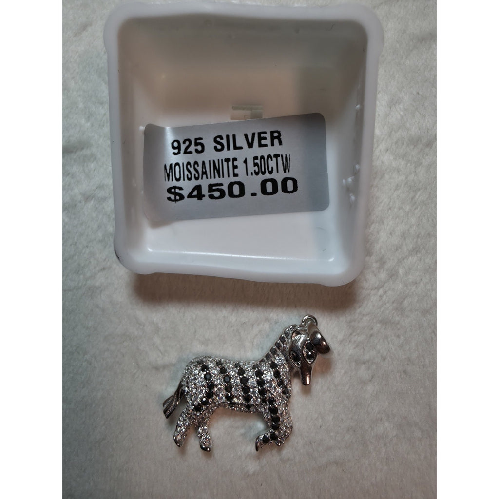 1.50CTW Moissanite Zebra Charm Pendant 925 Sterling Silver