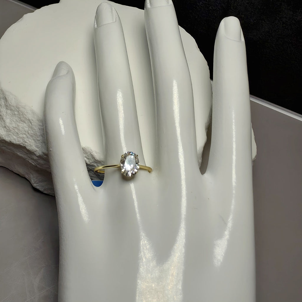 1.5 CTW Oval Moissanite Solitaire Ring in Gold Plated Sterling Silver - Size...