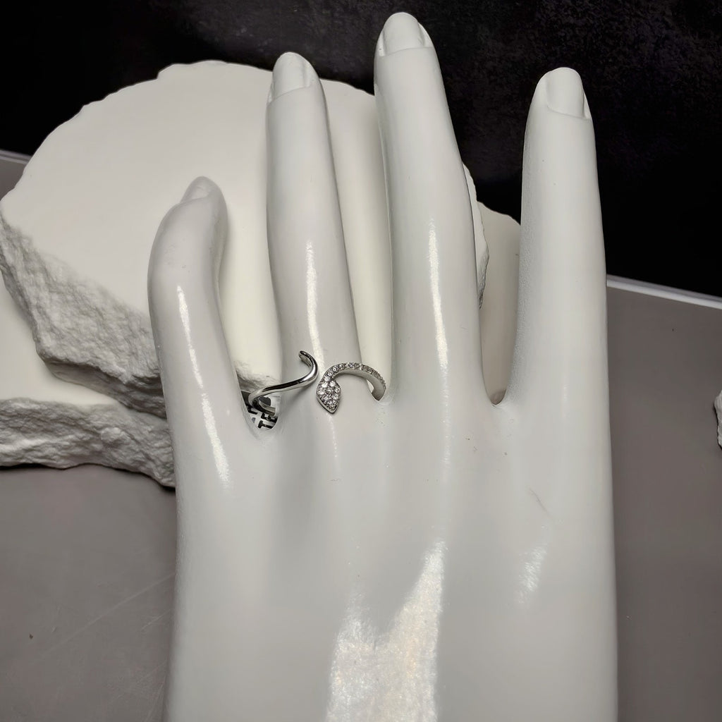1.00 CTW Moissanite Snake Bypass Ring in 925 Sterling Silver Size 8-9 Adjustable