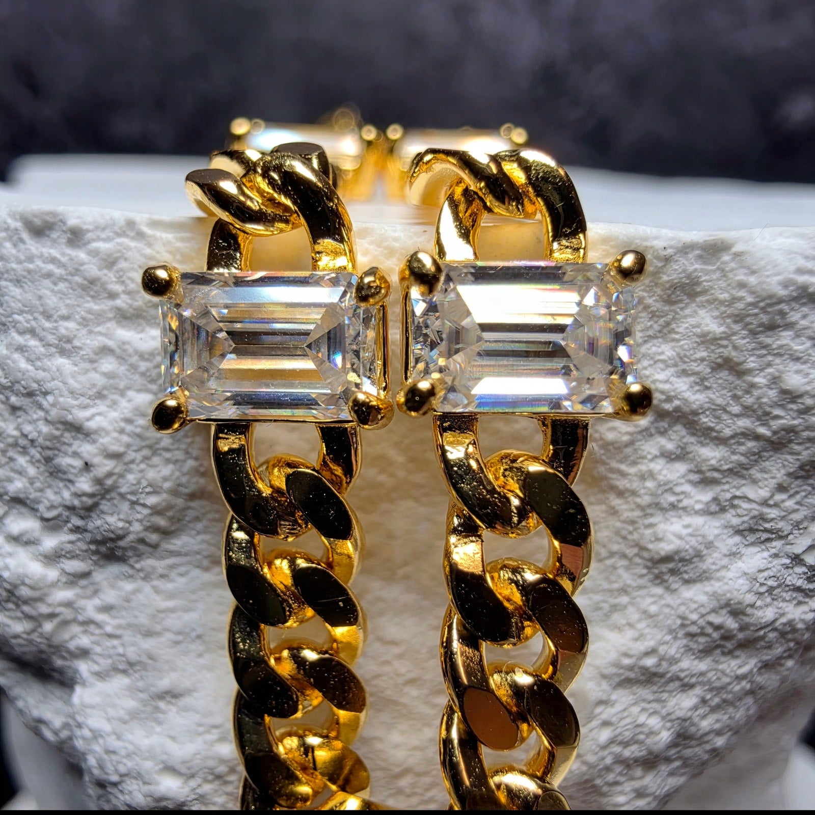 3.30 CTW Emerald-Cut VVS/D Moissanite Cuban Bracelet in Gold Over Silver (4.4mm, 7")