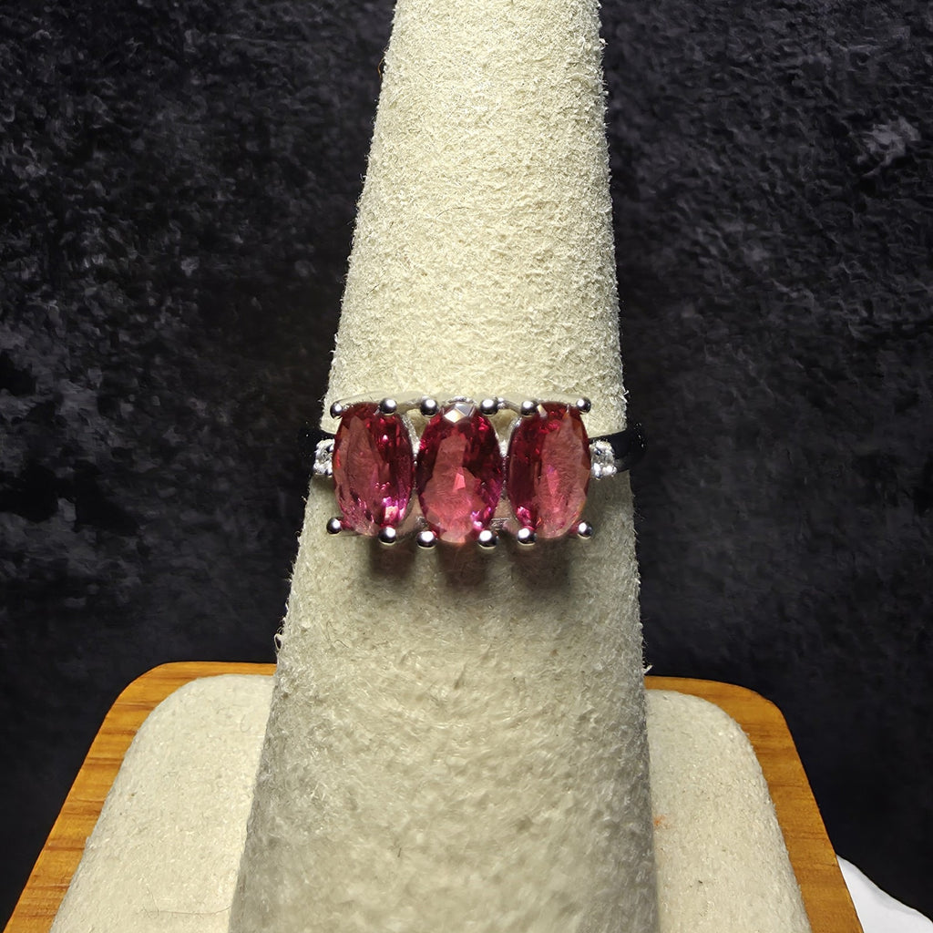 Natural Ruby Three-Stone Ring in 925 Sterling Silver – Size 7