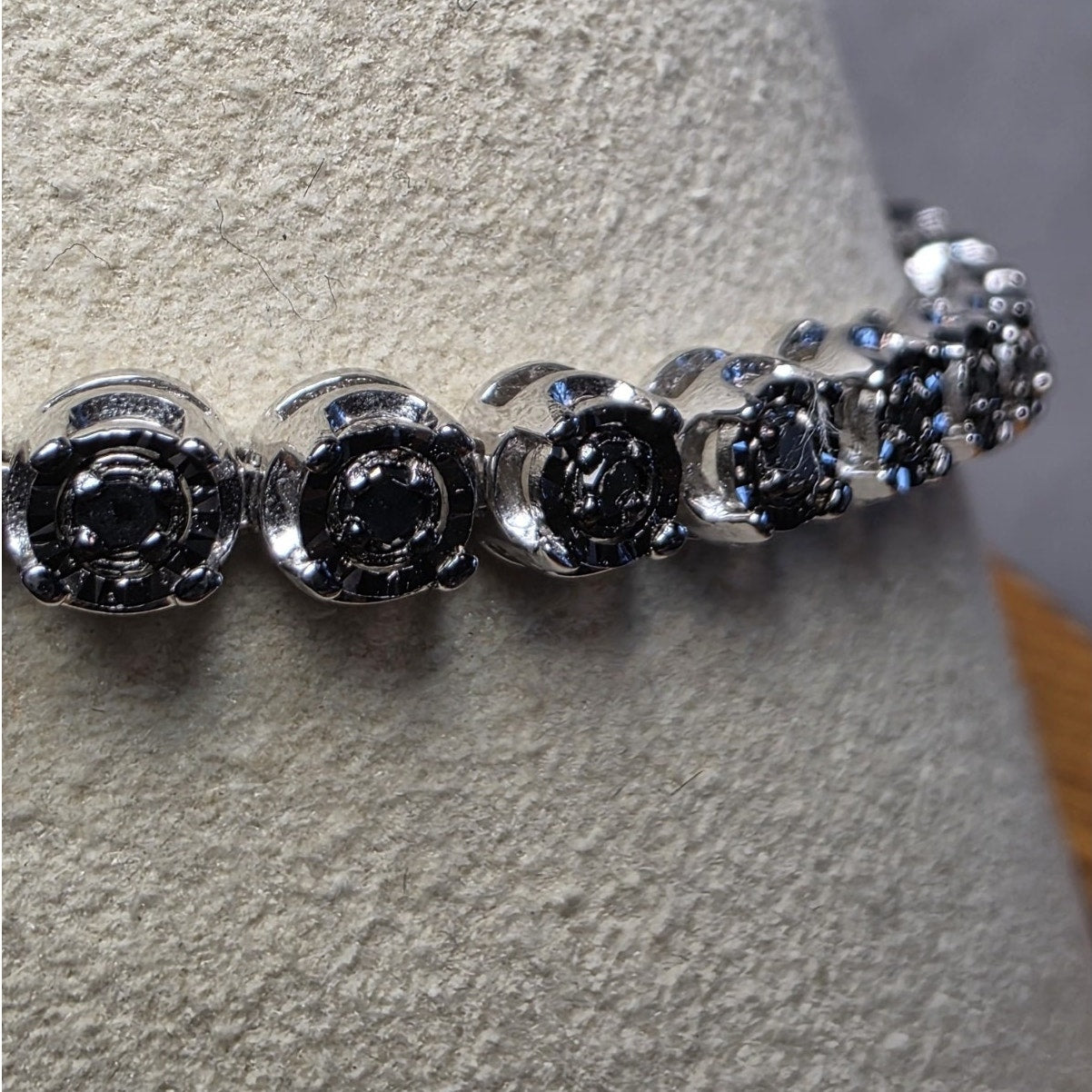 1.0ctw Natural Black Diamond Tennis Bracelet 925 Sterling Silver 7"
