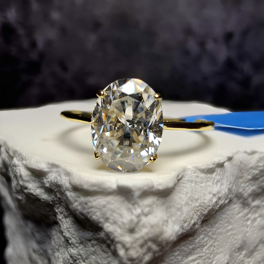 1.5 CTW Oval Moissanite Solitaire Ring in Gold Plated Sterling Silver - Size...