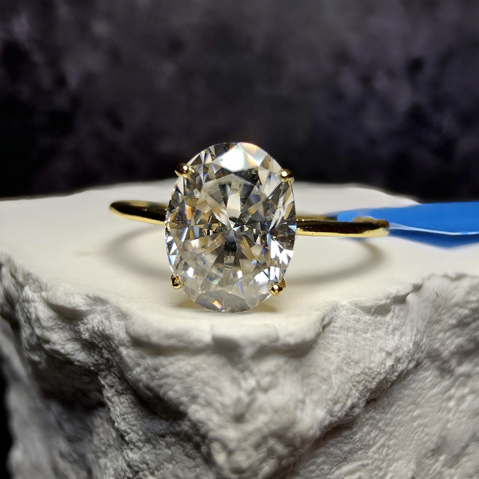 1.5 CTW Oval Moissanite Solitaire Ring in Gold Plated Sterling Silver - Size...