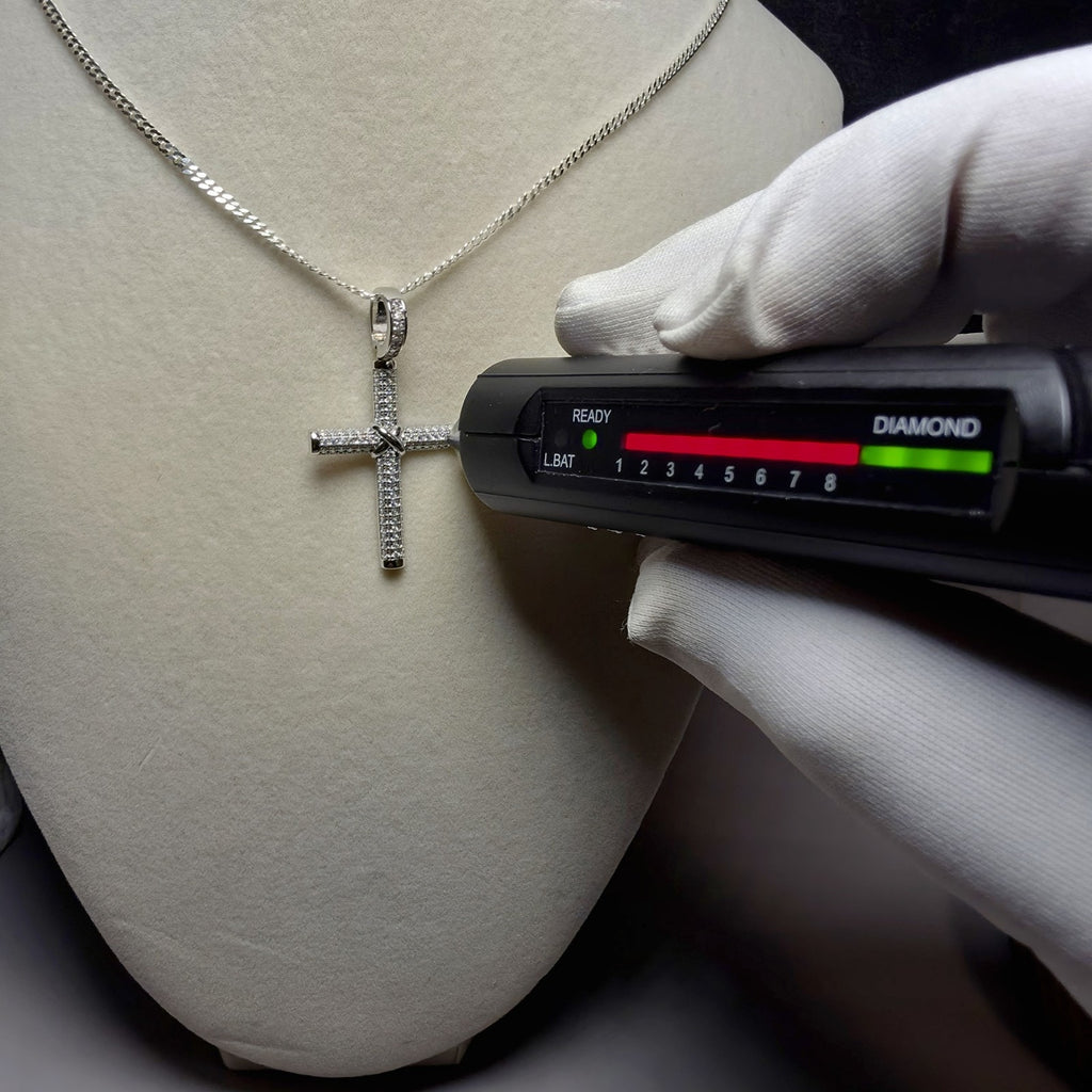 0.64 ctw Moissanite Cross Pendant & 24" 2mm Cuban Necklace - 925 Sterling Silver