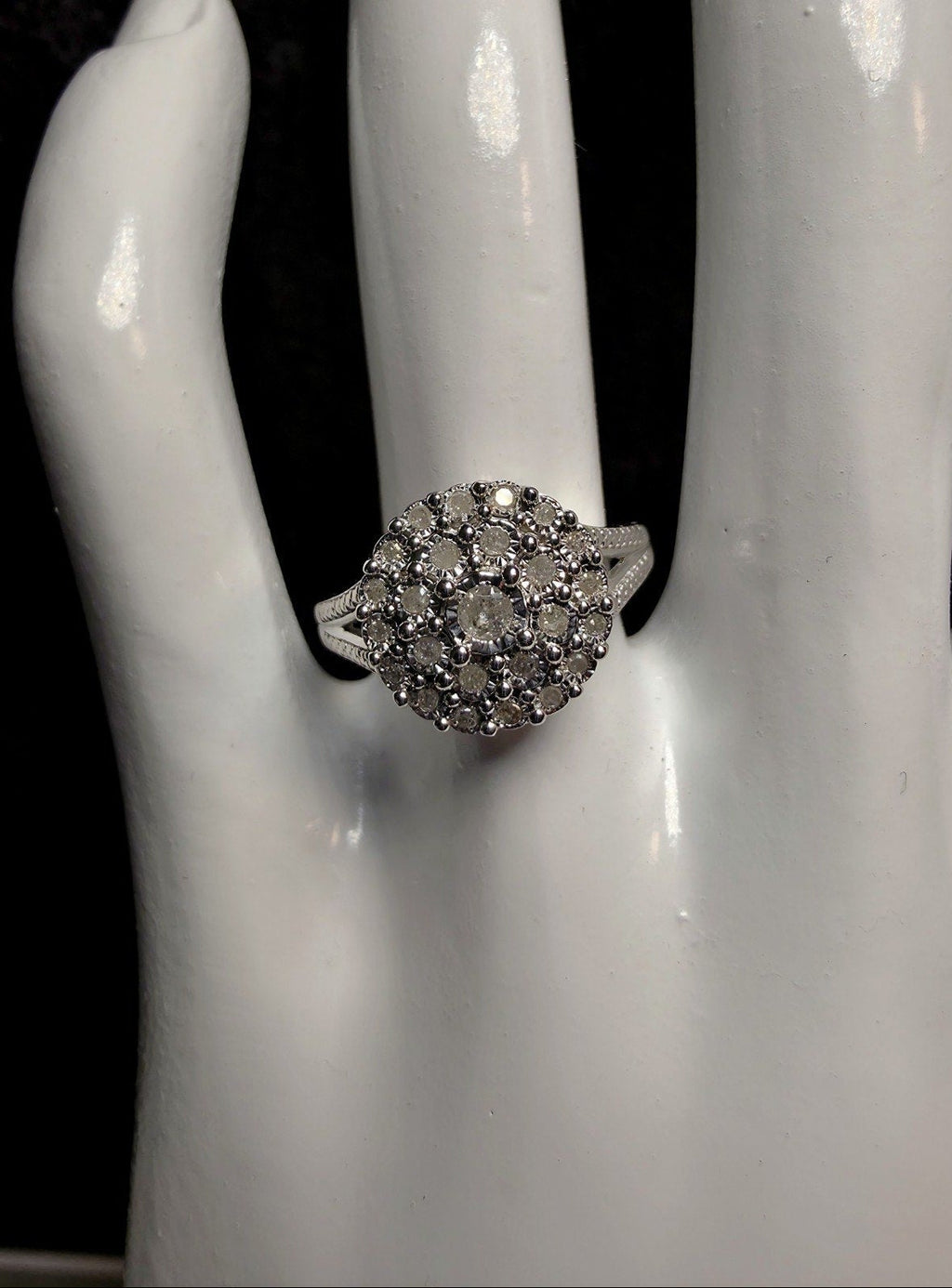 S7 0.23ct Natural White Diamond Cluster Split Band Ring 925 Sterling Silver