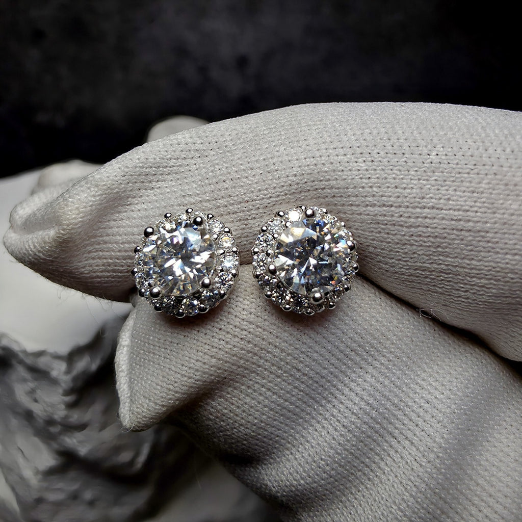 1.18 CTW Moissanite Halo Stud Earrings in 925 Sterling Silver | Brilliant Round