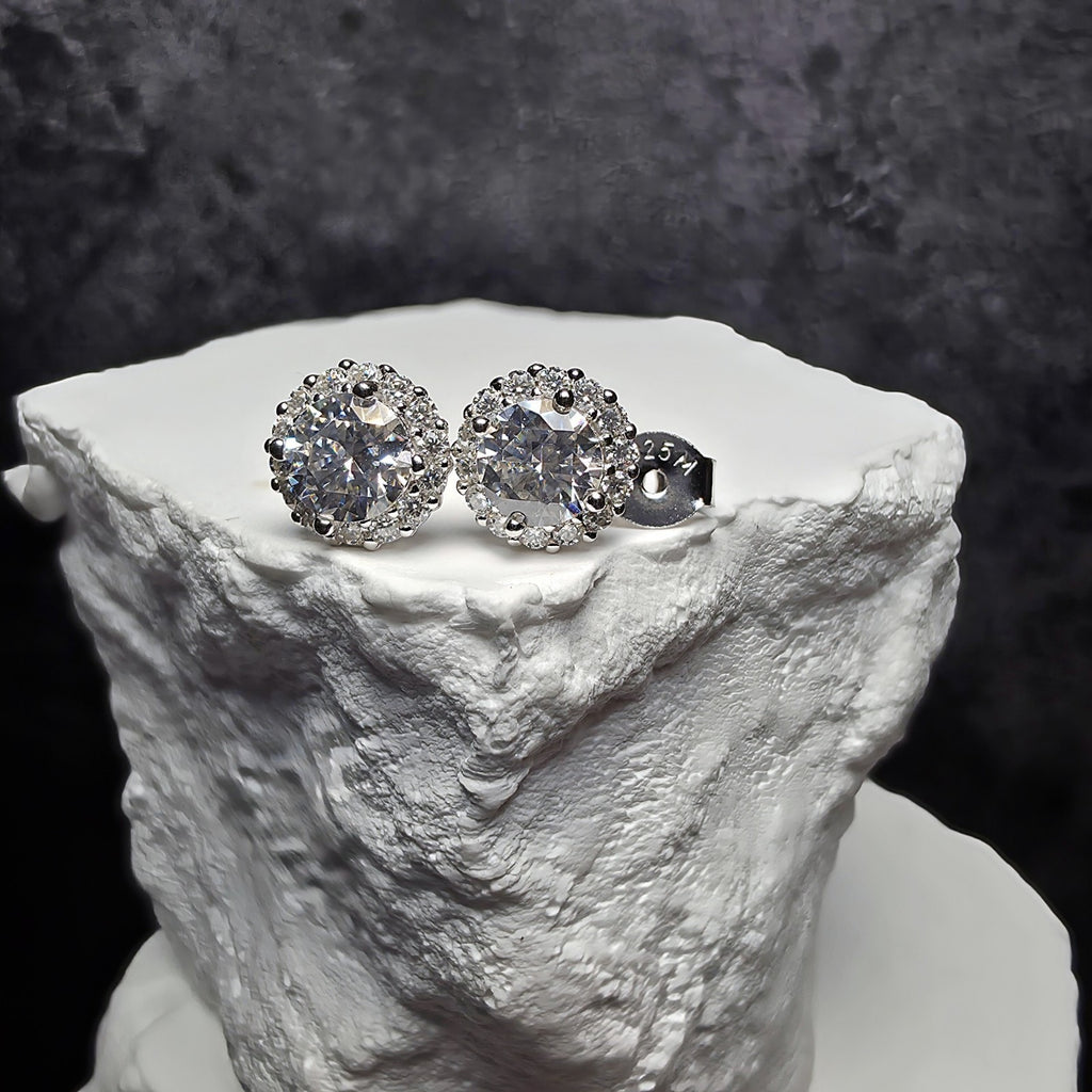 1.18 CTW Moissanite Halo Stud Earrings in 925 Sterling Silver | Brilliant Round
