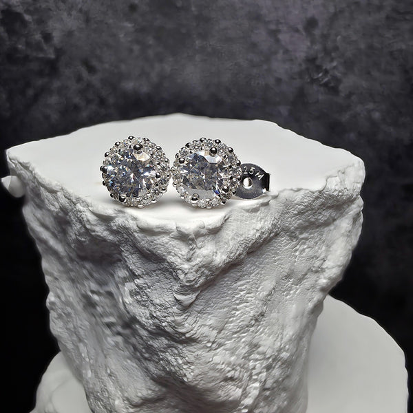 1.18 CTW Moissanite Halo Stud Earrings in 925 Sterling Silver | Brilliant Round