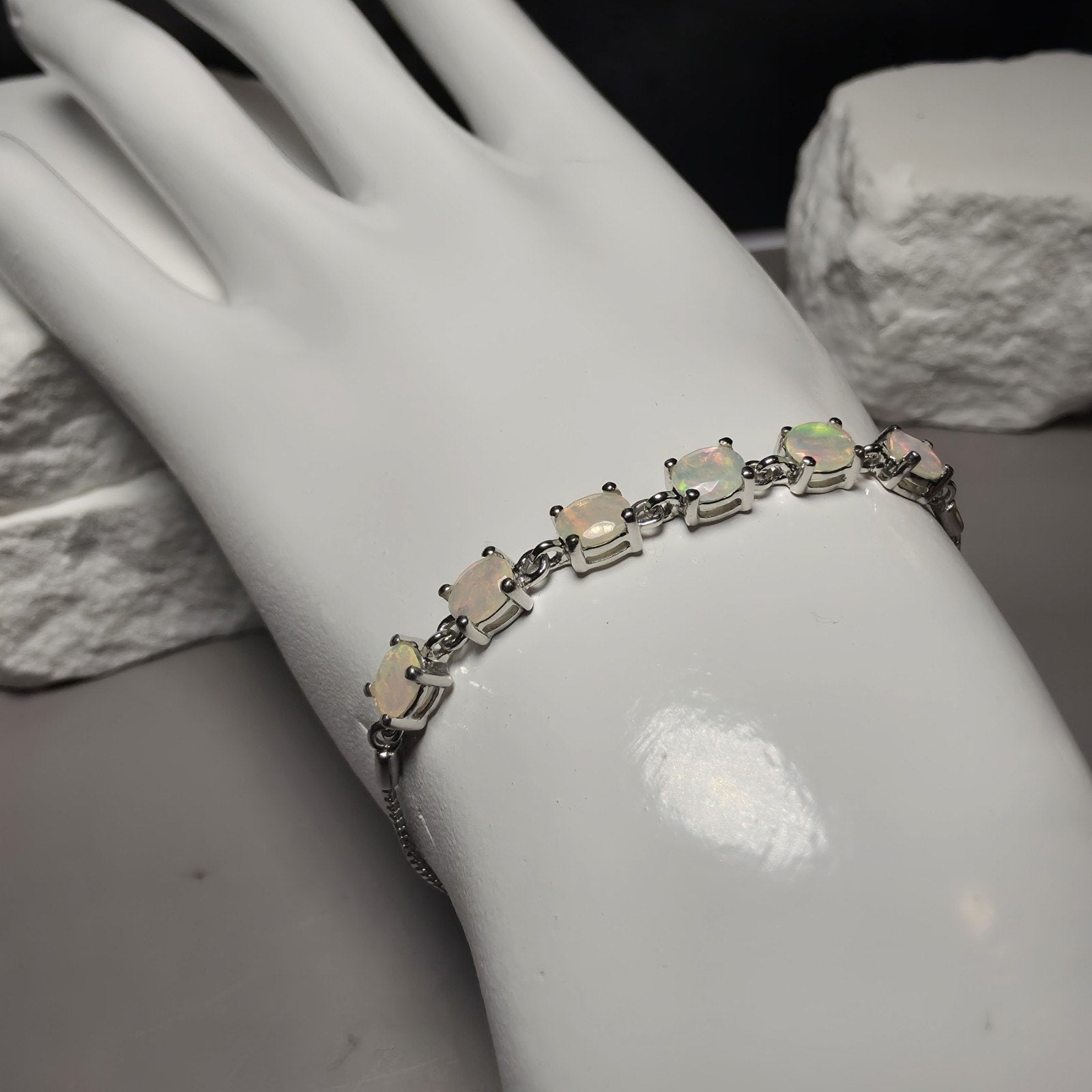1.32 CTW Natural Ethiopian Opal Adjustable Bracelet in 925 Sterling Silver