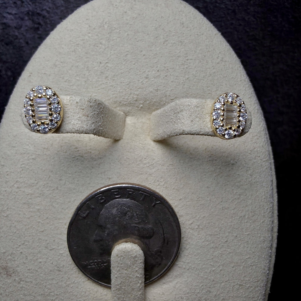 0.54 ctw Oval Baguette Moissanite Halo Stud Earrings in Gold-Plated Sterling...