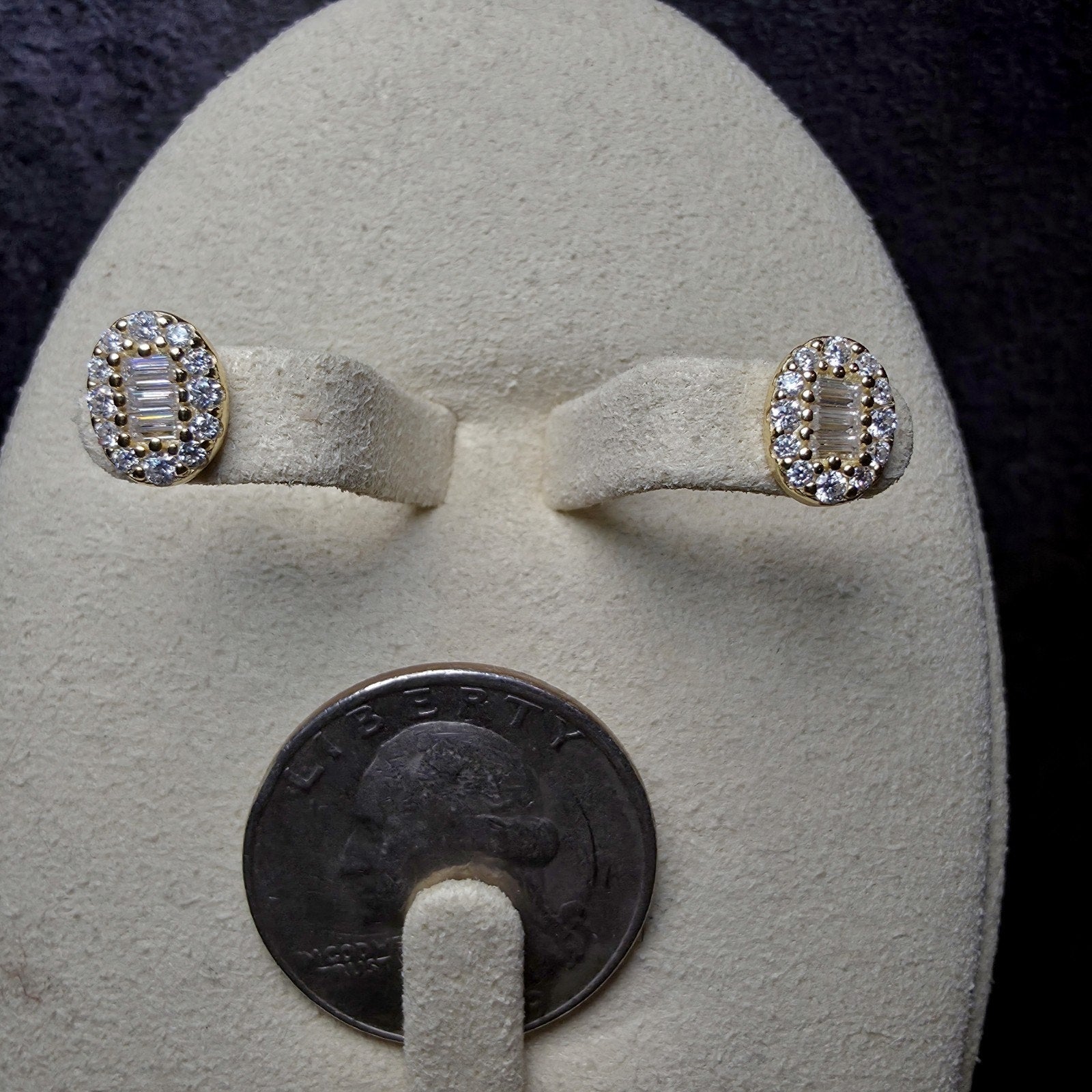 0.54 ctw Oval Baguette Moissanite Halo Stud Earrings in Gold-Plated Sterling...