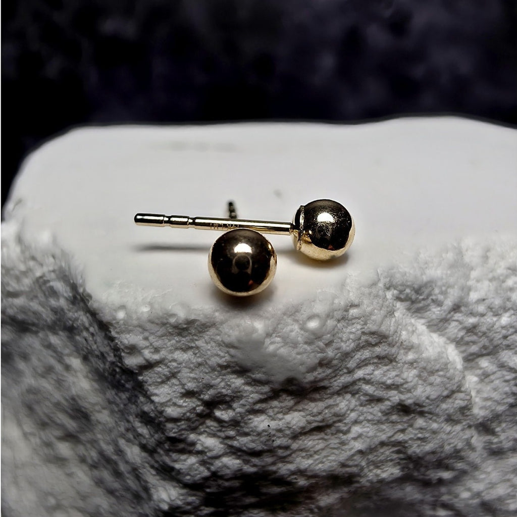 14K Yellow Gold 3mm Ball Stud Earrings w/Silicone Encased 14K Butterfly Backs