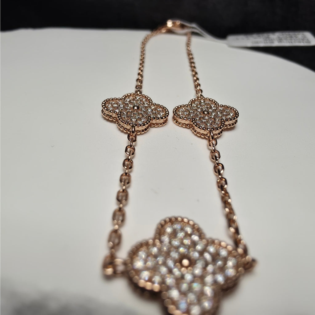 0.48ctw Moissanite Rose Gold 925 Silver Three-Motif Clover Station Bracelet