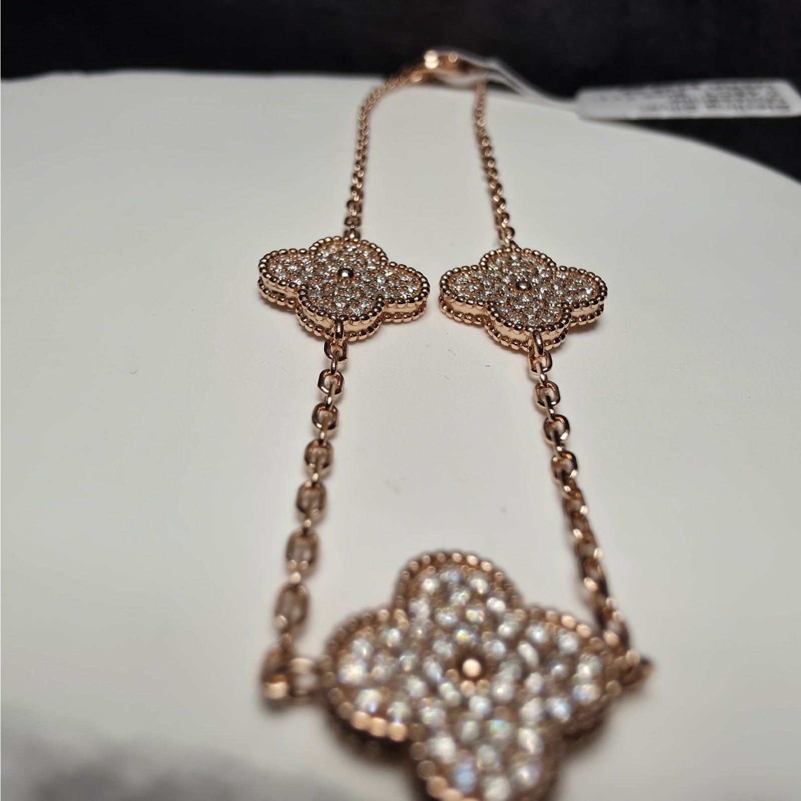0.48ctw Moissanite Rose Gold 925 Silver Three-Motif Clover Station Bracelet