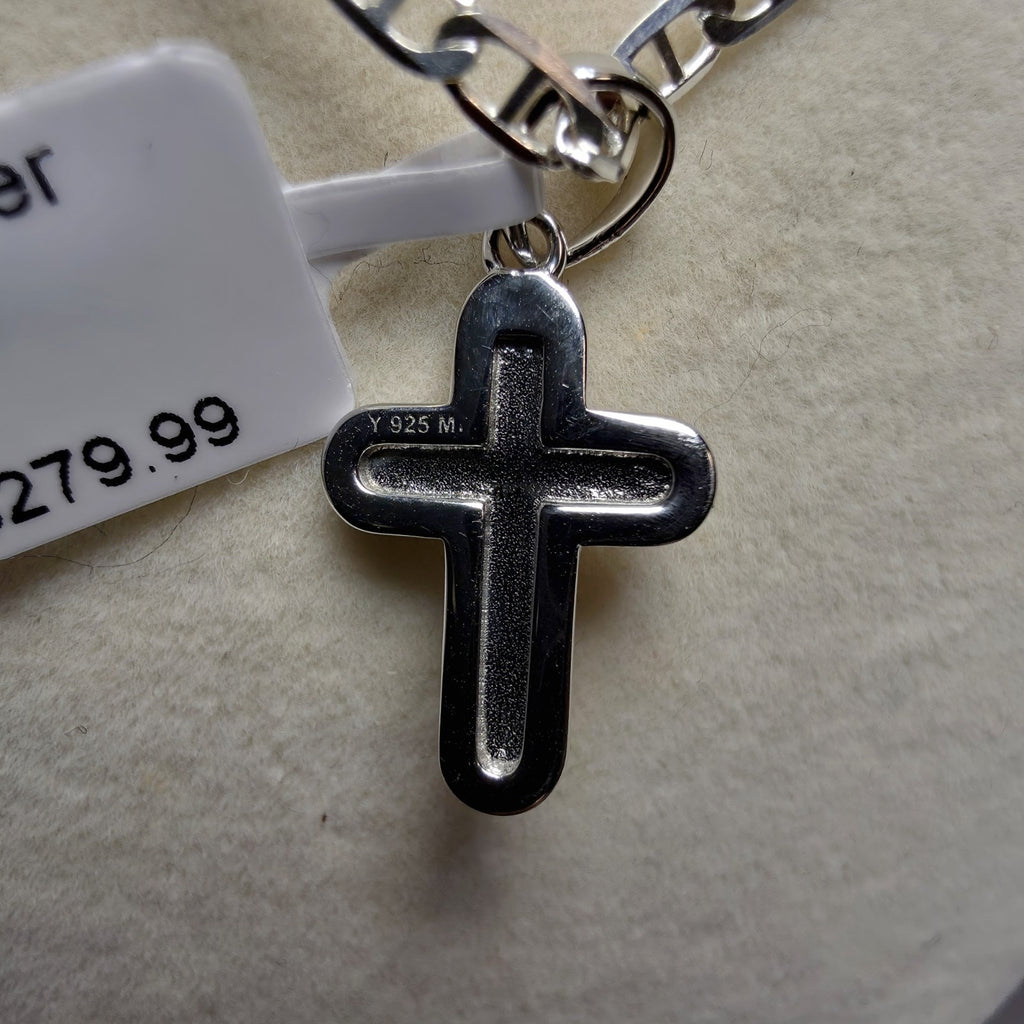 0.16 ctw Moissanite Cross Pendant, 2.7mm Mariner Necklace 18" in 925 Sterling Silver