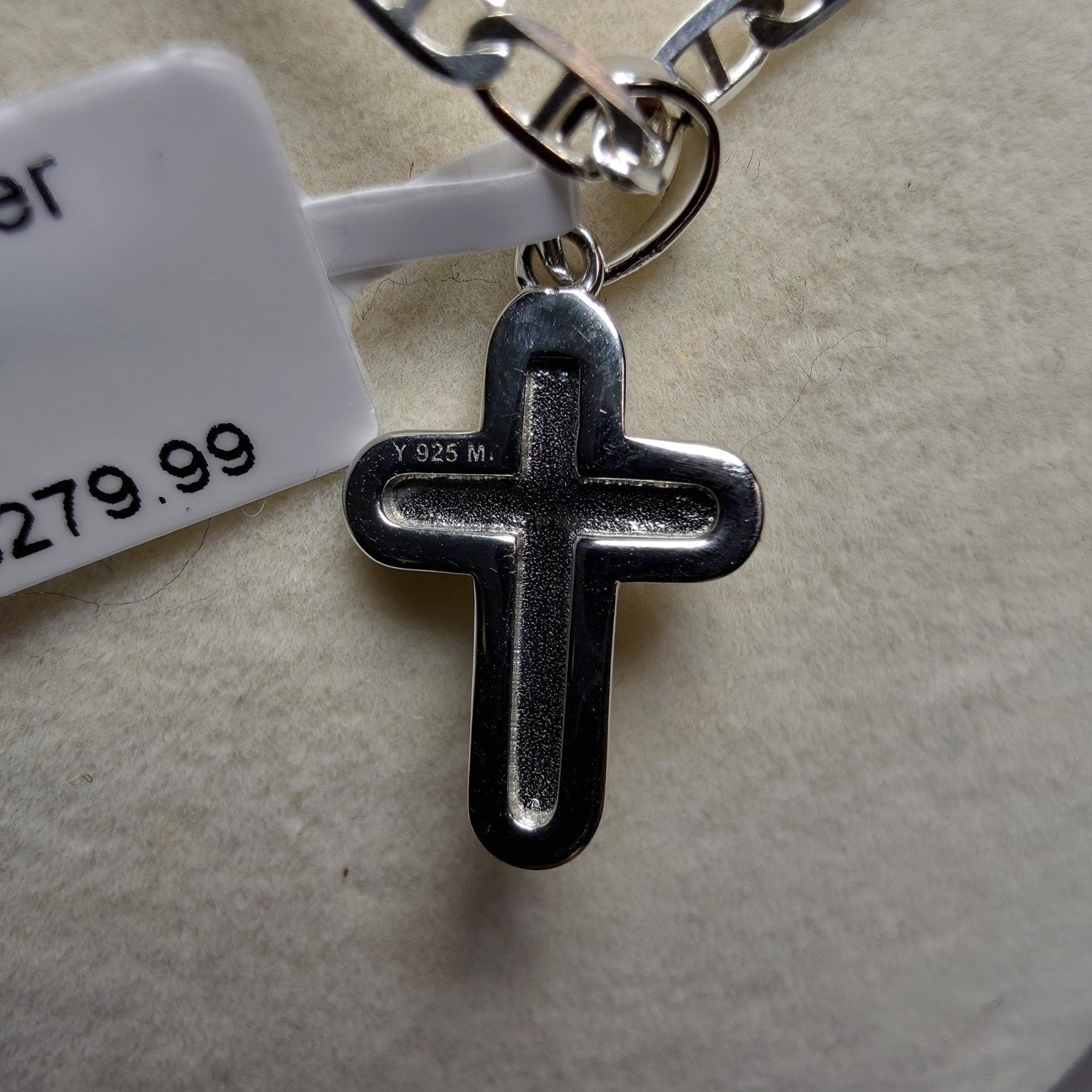 0.16 ctw Moissanite Cross Pendant, 2.7mm Mariner Necklace 18" in 925 Sterling Silver