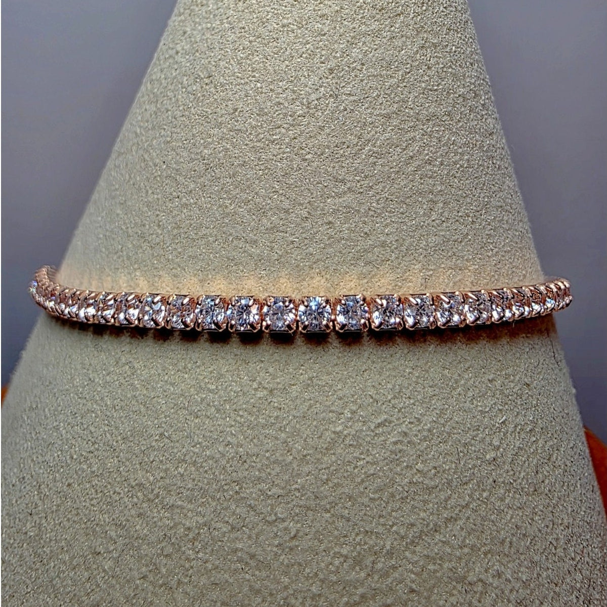 7.5" 2mm Rose Gold over 925 Silver CZ Tennis Dainty Bracelet Women's Bridal