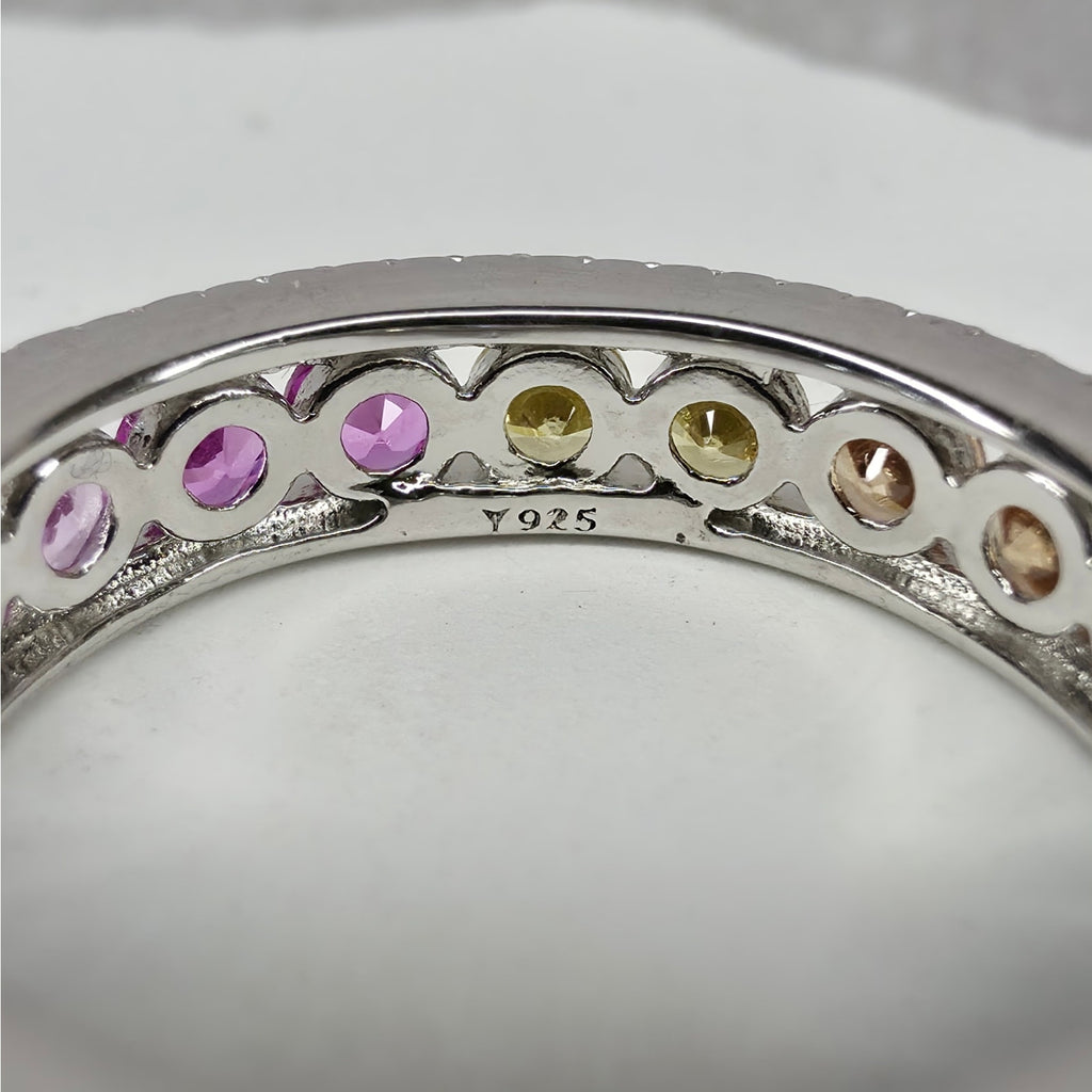 Size 7 925 Sterling Silver 5mm Rainbow CZ Eternity Band Ring